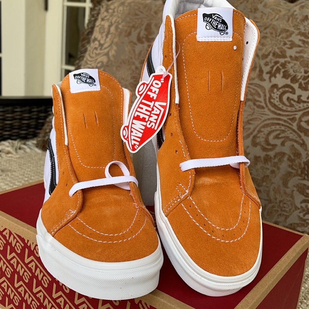 Vans Sk8-Hi Sneakers in White, Orange & Black - Picture 9 of 16